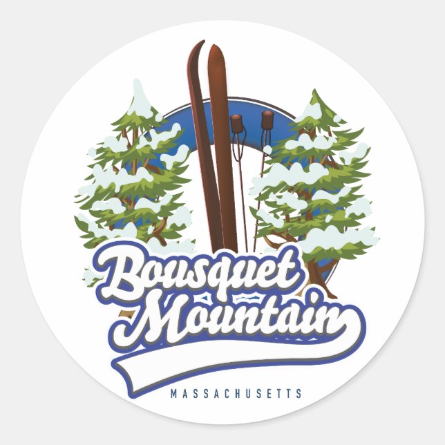 Pegatina Redonda Logo de Bousquet Mountain Massachusetts Ski (Anverso)