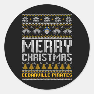 Pegatina Redonda Logo de Cedarville Pirates Feliz Navidad Feo Sudor