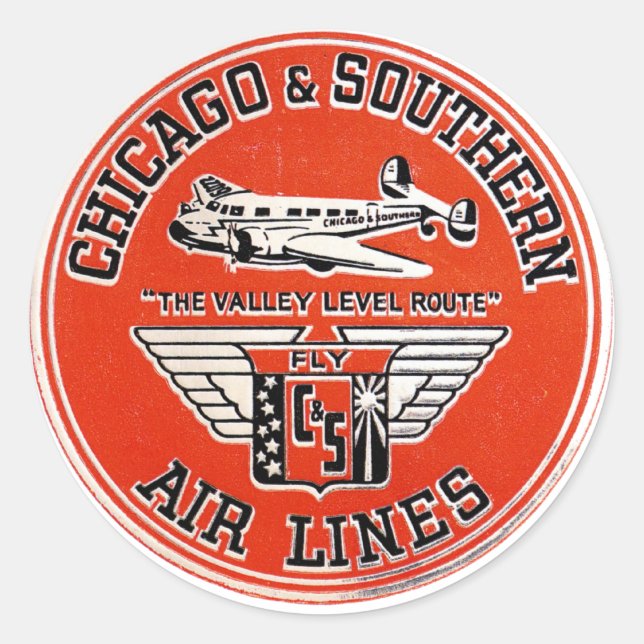 Pegatina Redonda Logo de Chicago y Southern Air Lines (Anverso)