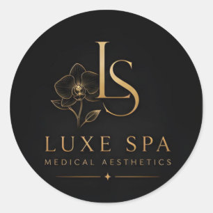 Pegatina Redonda Logo de Clínica de Bienestar Luxe Spa Luxury Lotus