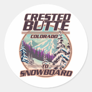 Pegatina Redonda Logo de Crested Butte Colorado Snowboarding