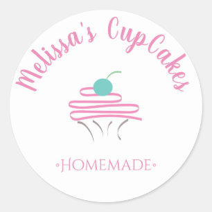 Pegatina Redonda Logo de CupCake Panadería casera Whisk