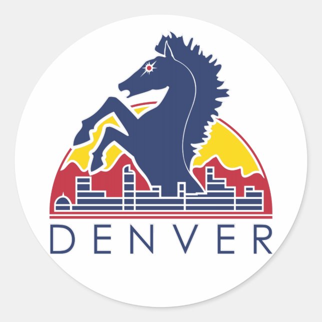 Pegatina Redonda Logo de Denver de Caballo Azul (Anverso)