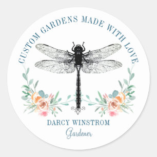 Pegatina Redonda Logo de Dragonfly en el jardín artístico