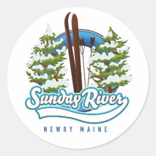 Pegatina Redonda Logo de esquí de Sunday River Newry Maine