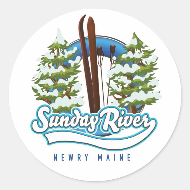 Pegatina Redonda Logo de esquí de Sunday River Newry Maine (Anverso)