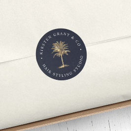 Pegatina Redonda Logo de Faux Gold Palm Tree