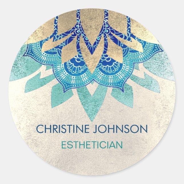 Pegatina Redonda Logo de faux gold verde azulado azul (Anverso)