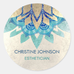 Pegatina Redonda Logo de faux gold verde azulado azul