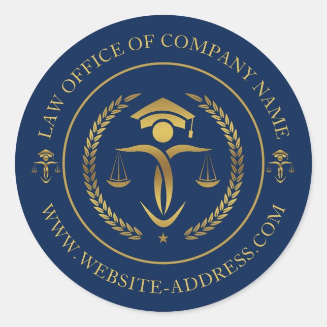 Pegatina Redonda Logo de Gold Justice con texto personalizado en az (Anverso)