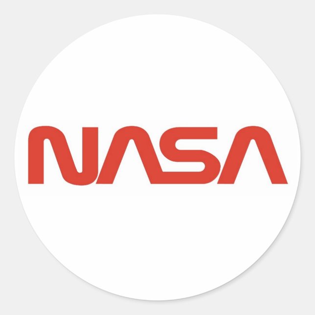 Pegatina Redonda Logo de Gusano Rojo de la NASA (Anverso)