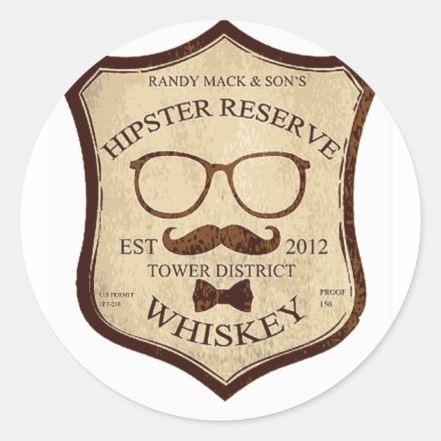 Pegatina Redonda logo de hipster whiskey (Anverso)