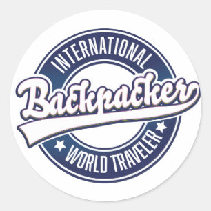 Pegatina Redonda Logo de International Backpacker Word Traveler
