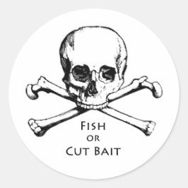 Pegatina Redonda Logo de Jolly Roger Pirate "Pescado o cebo cortado