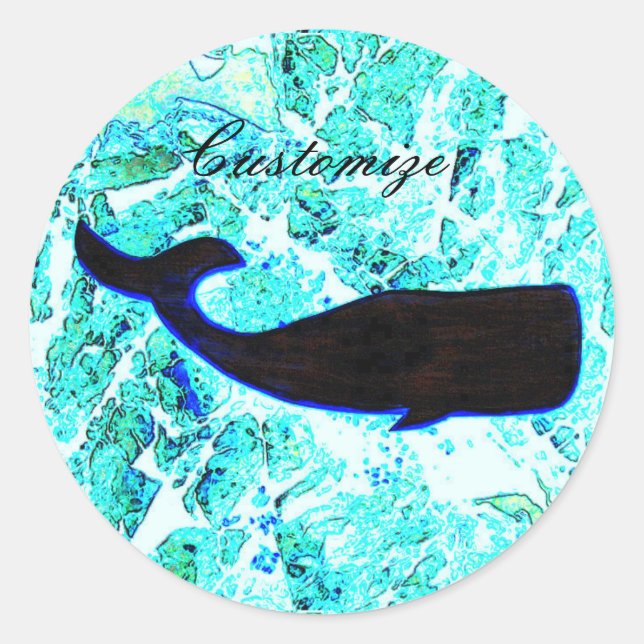 Pegatina Redonda logo de la ballena negra Thunder_Cove (Anverso)