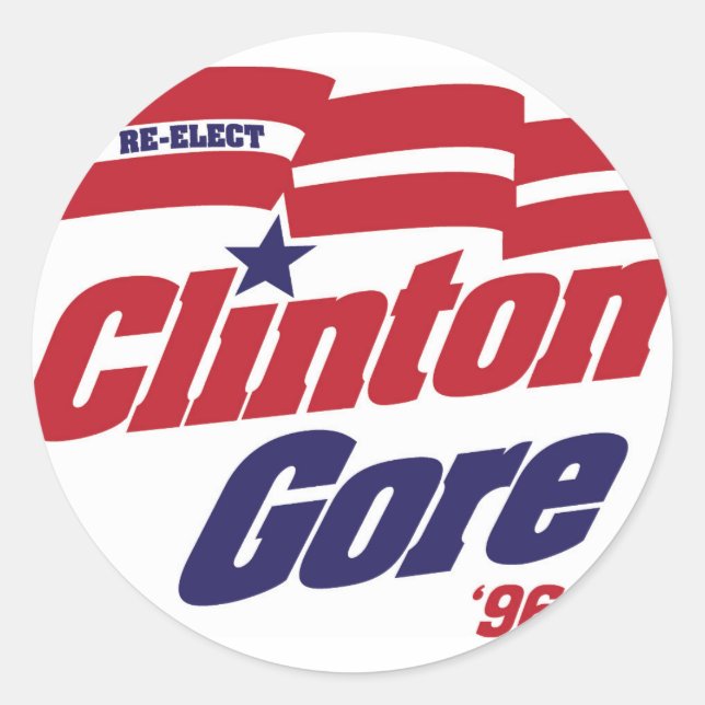 Pegatina Redonda Logo de la campaña de cosecha Clinton/Gore 1996 (Anverso)
