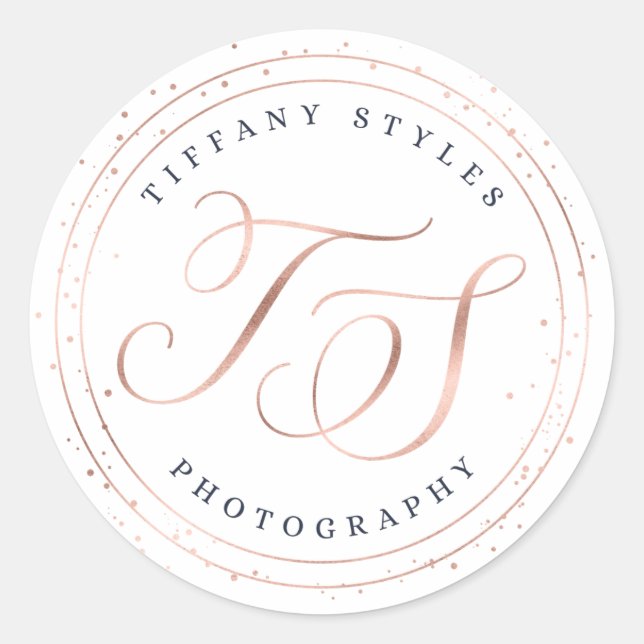 Pegatina Redonda Logo de la Compañía de moda de la Marina Azul y Ro (Anverso)