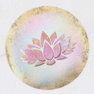 Pegatina Redonda logo de la flor de loto de oro rosa