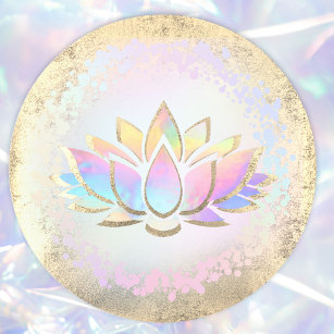 Pegatina Redonda logo de la flor del loto holográfico faux