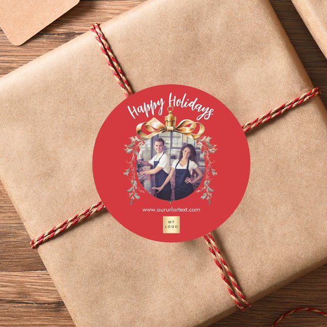 Pegatina Redonda Logo de la foto del equipo de navidades de oro roj (Subido por el creador)