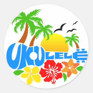 Pegatina Redonda Logo de la isla Ukulele