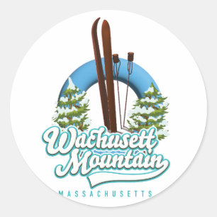 Pegatina Redonda Logo de la montaña Wachusett Mountain Massachusett