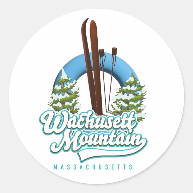 Pegatina Redonda Logo de la montaña Wachusett Mountain Massachusett (Anverso)
