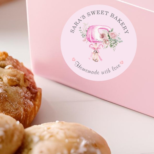 Pegatina Redonda Logo de la panadería Mezcladora Moderna Rosa (Subido por el creador)