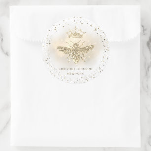 Pegatina Redonda logo de la reina purpurina falsa