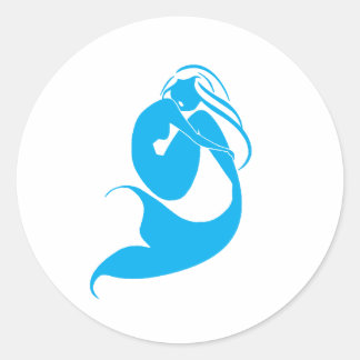 Pegatina Redonda Logo de la silueta azul de la sirena