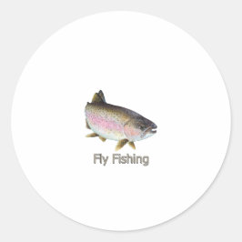 Pegatina Redonda Logo de la trucha arco iris de pesca de mosca