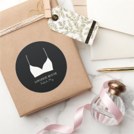 Pegatina Redonda Logo de Lingerie Boutique Black White