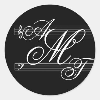 Pegatina Redonda Logo de los monogramas de los músicos de amor