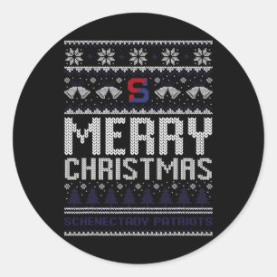 Pegatina Redonda Logo de los Patriotas de Schenectady Feliz Navidad