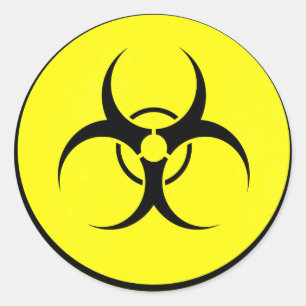 Pegatina Redonda Logo de los peligros biológicos amarillos