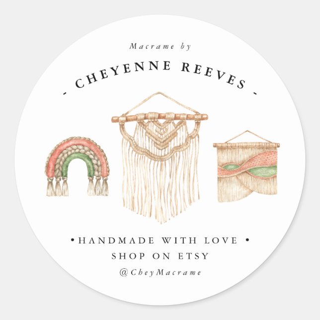 Pegatina Redonda Logo de Macramé acuático | Pegatinas empresariales (Anverso)