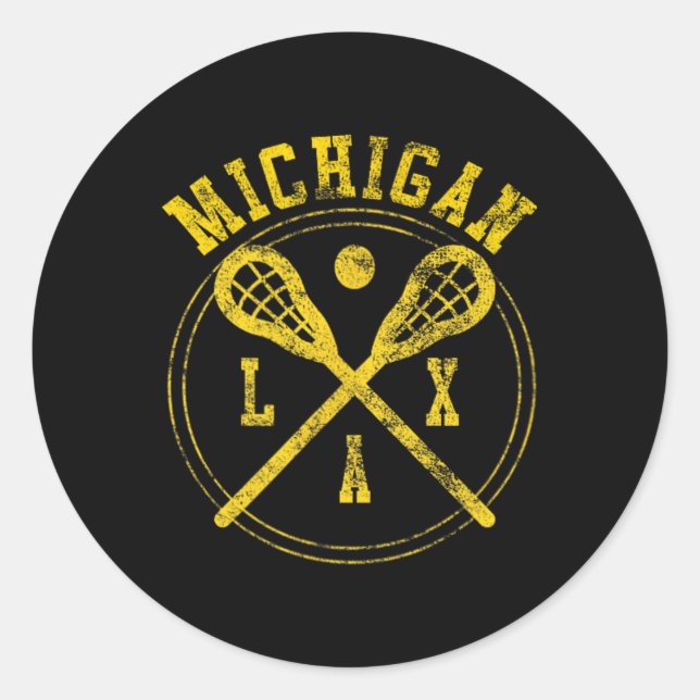 Pegatina Redonda Logo de Michigan Lacrosse Lax (Anverso)