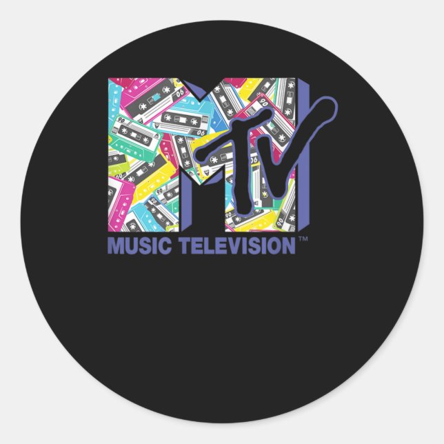 Pegatina Redonda Logo de MTV con cintas retro de los años 80 (Anverso)