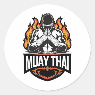 Pegatina Redonda Logo de Muay Thai - Luchador tailandés de boxeo