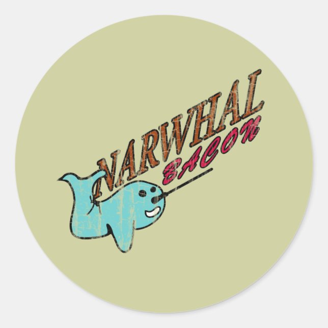 Pegatina Redonda Logo de Narwhal Bacon Retro (Anverso)