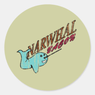 Pegatina Redonda Logo de Narwhal Bacon Retro