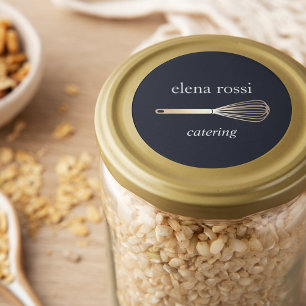 Pegatina Redonda Logo de Navy & Gold Whisk Chef Caterer Baker
