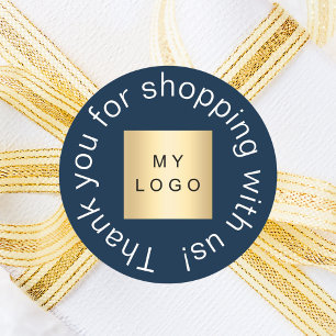 Pegatina Redonda Logo de negocios azul marino gracias