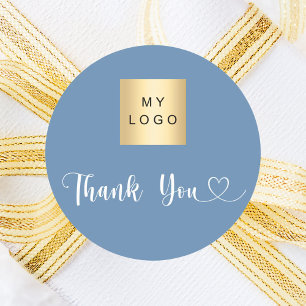 Pegatina Redonda Logo de negocios azul polvoriento gracias