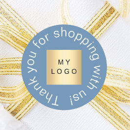 Pegatina Redonda Logo de negocios azul polvoriento gracias