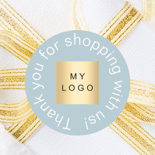 Pegatina Redonda Logo de negocios azul polvoriento gracias