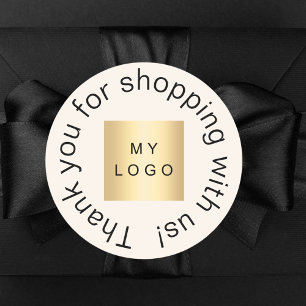 Pegatina Redonda Logo de negocios beige gracias a las compras