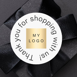 Pegatina Redonda Logo de negocios blanco simple gracias