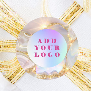 Pegatina Redonda Logo de negocios de Beige gold agate opal