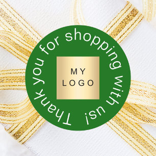 Pegatina Redonda Logo de negocios verde gracias por comprar